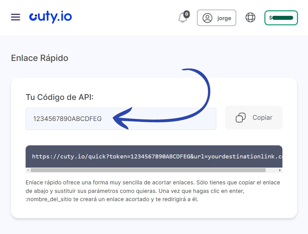 instrucciones para obtener el quick link
